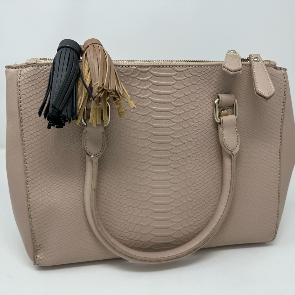 IM Stylish Beige Faux Leather Handbag with Tassel Charm
